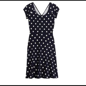 Rinna open back navy and white polka dot dress